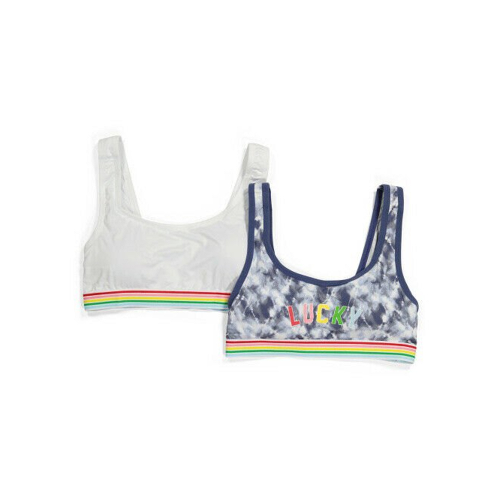 Lucky Brand 2-pk Seamless Comfort Bra Size 1X Tie Dye White Pride Trim Logo NEW